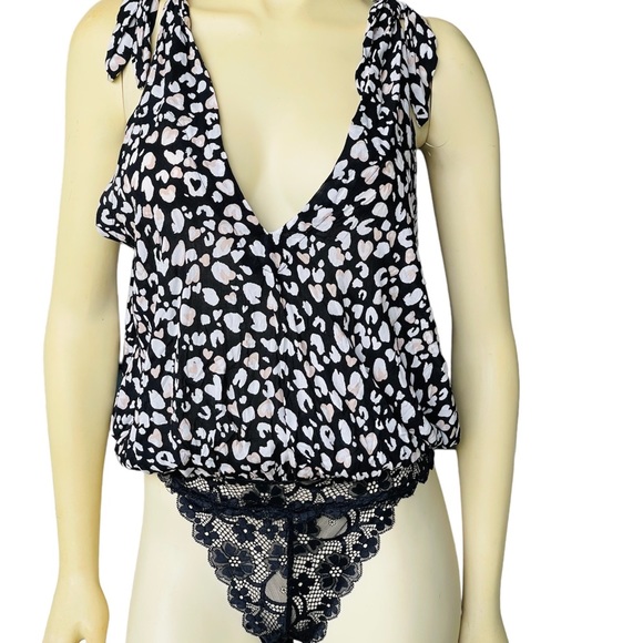 Free People Bare It All Bodysuit Built in Lace Thong Animal Print Bodysuit - Picture 5 of 12